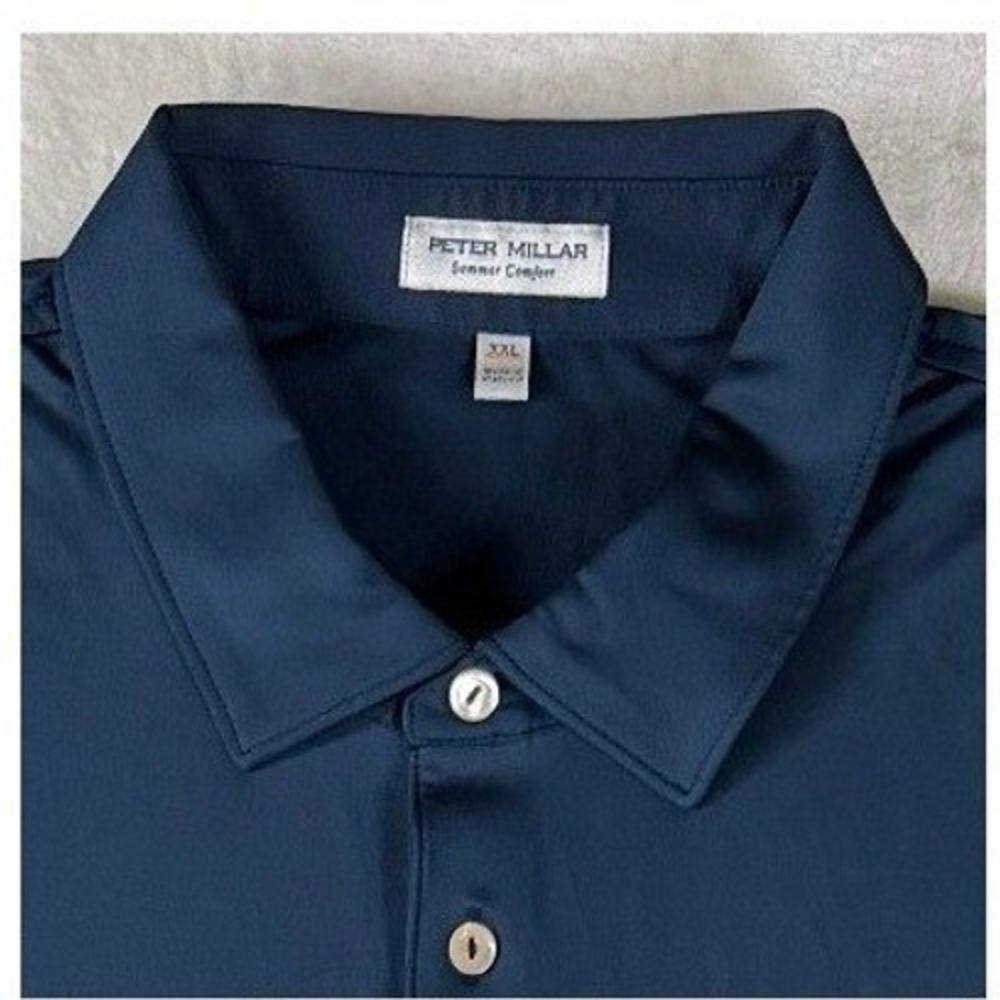 Peter Millar Summer Comfort Mens XXL Navy Blue Kirby Sleeve Logo Golf Polo Shirt - Picture 2 of 9